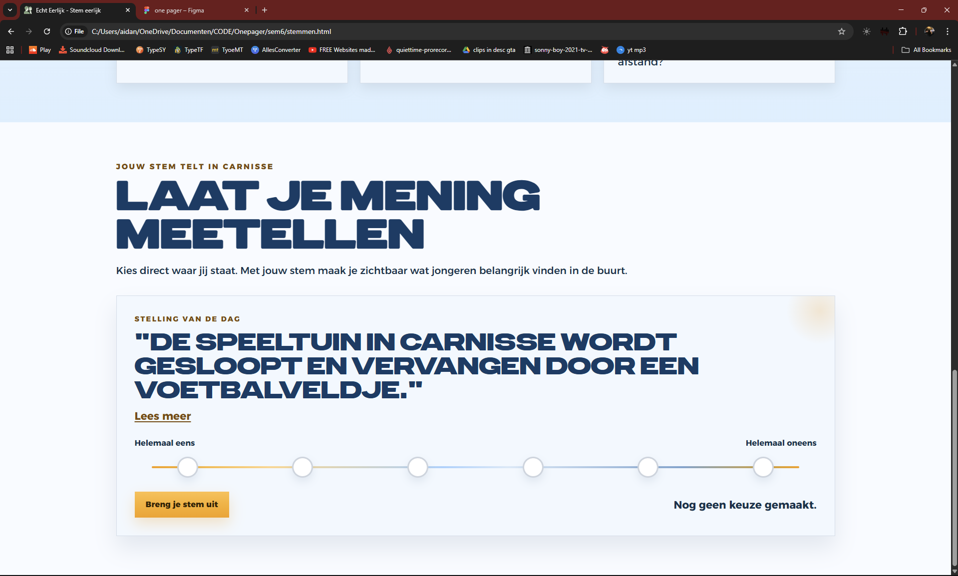 Screenshot van Aidans prototype met een derde scherm van de applicatie
